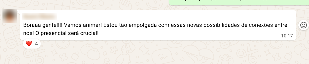 Mensagem no grupo da comunidade comemorando as novas conexões e o encontro presencial